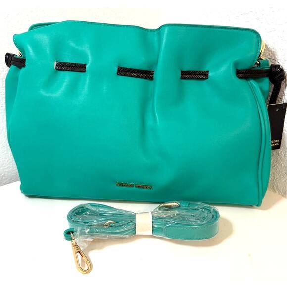 BADGLEY MISCHKA TEAL Large Tote Vegan Leather with Black Snake Top Handle - Picture 2 of 9